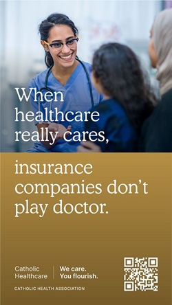 Image of doctors with the text "When healthcare really cares, insurance companies don't play doctor."