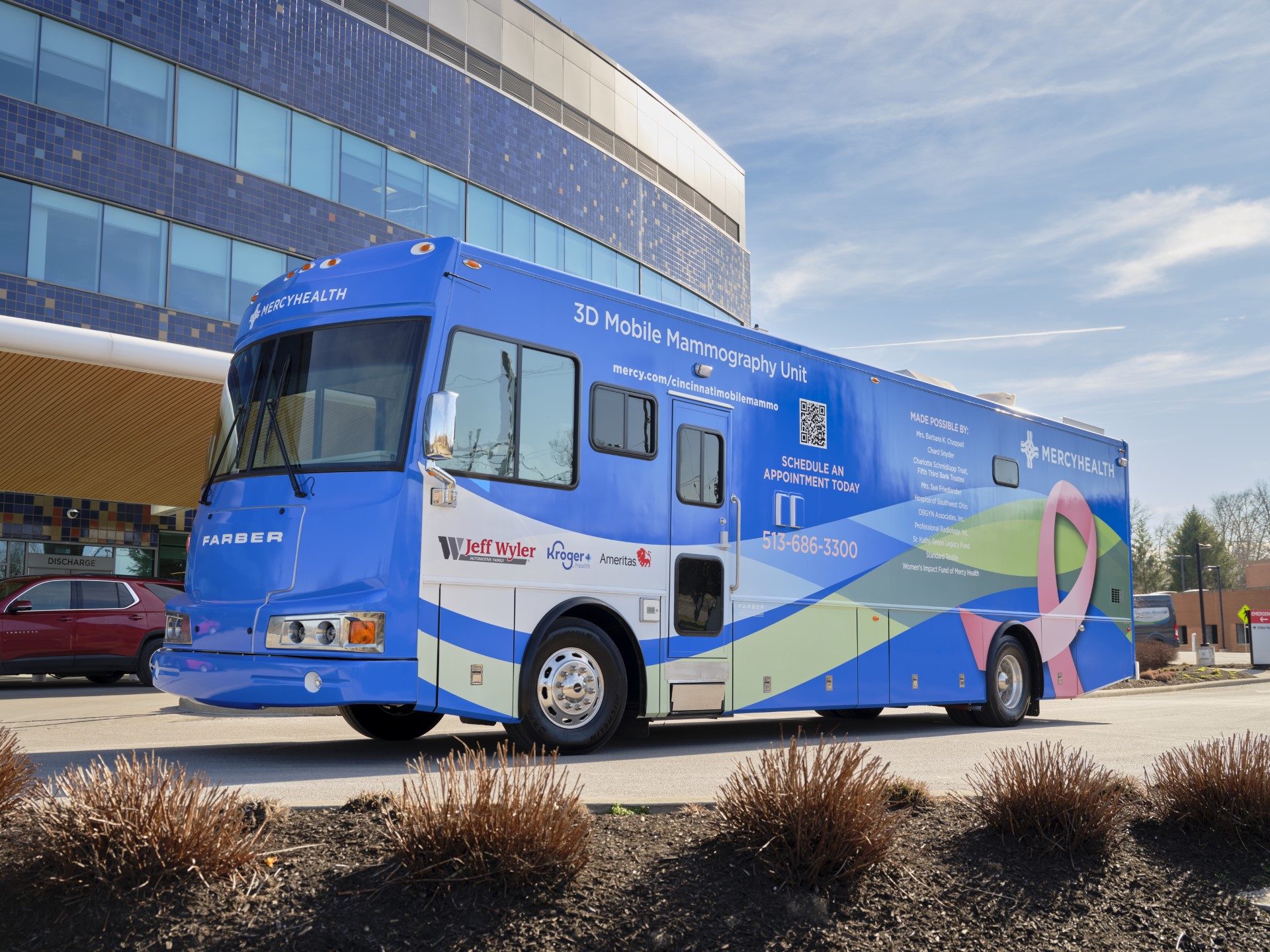 exterior of mobile mammography van providing mammograms to patients in Cincinnati